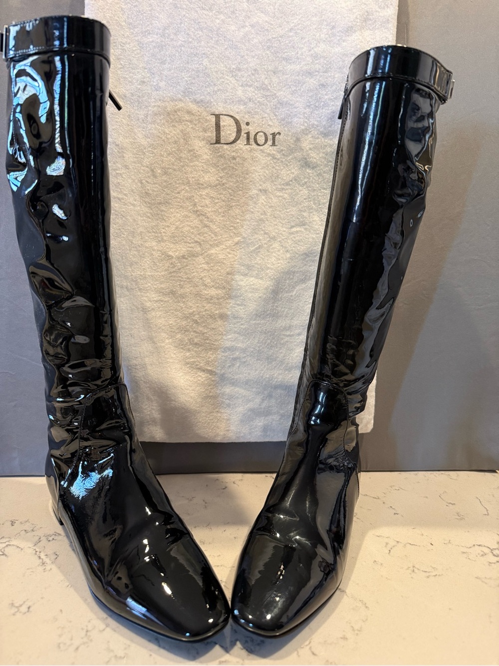 Dior Black Patent Leather Over-the-Knee Boots